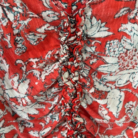 Free People Say The Word Floral Print Ruby Red Ruched Long Sleeve Top Small - Picture 5 of 10